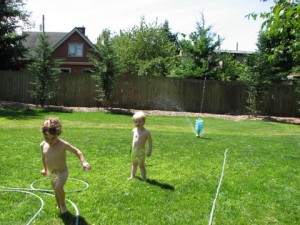 Things got fun when the sprinklers came on! 