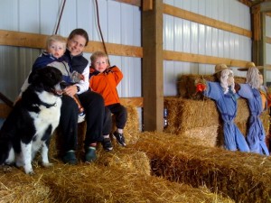 Hanging with scarecrows, cooper, Liam and Mommy